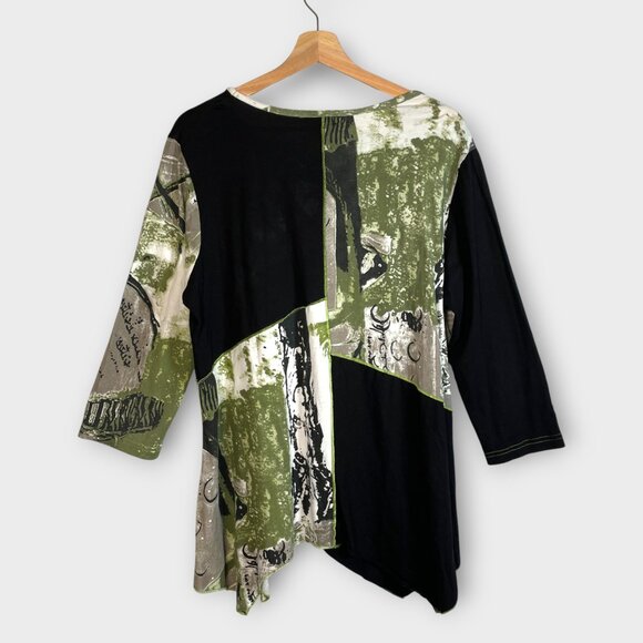 Parsley & Sage Popover Top XL Green Black V-Neck - Picture 2 of 6